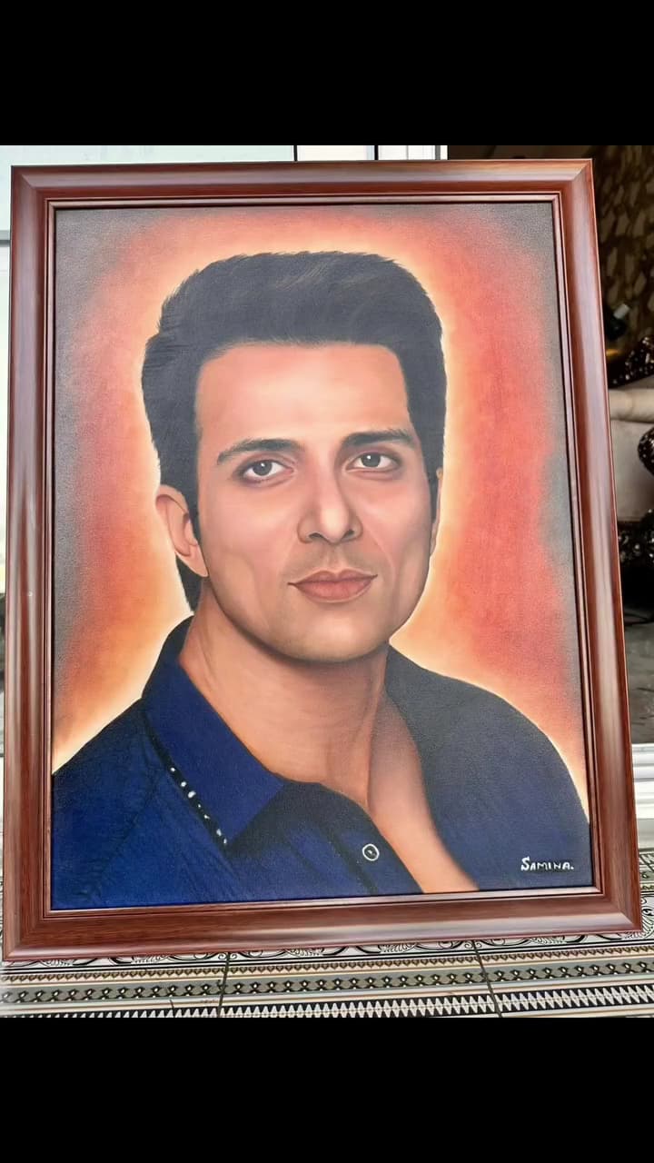 A framed portrait painting made at the academy